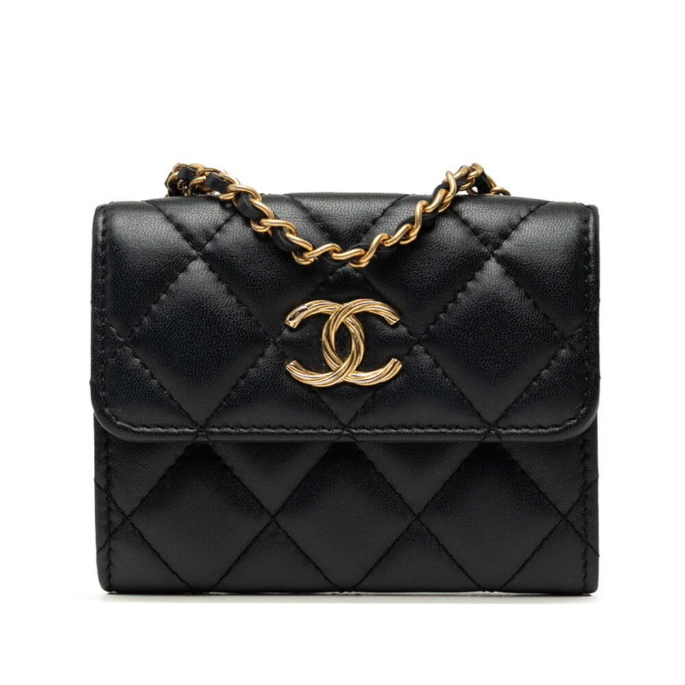 Chanel Matelassé Coco Mark Mini Chain Shoulder Bag, Black with Gold Hardware,...
